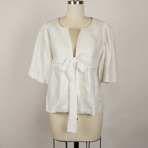 Karen Kane Linen Bow Tie Puff Sleeve Jacket White